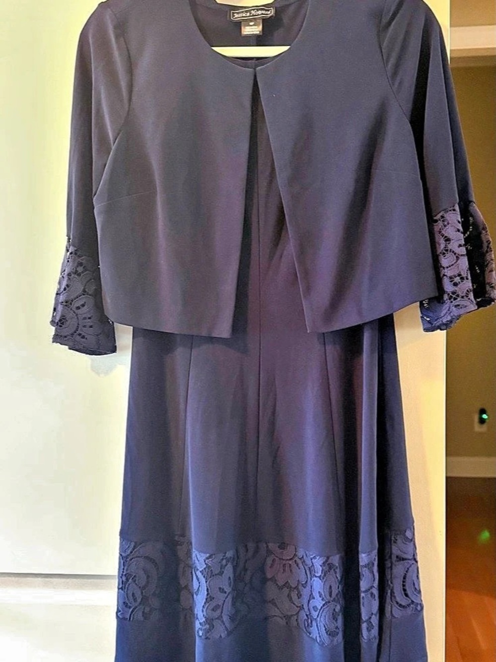 Jessica Howard 2 Piece Set Lace Hem Navy Blue Dress Size 10P NWT